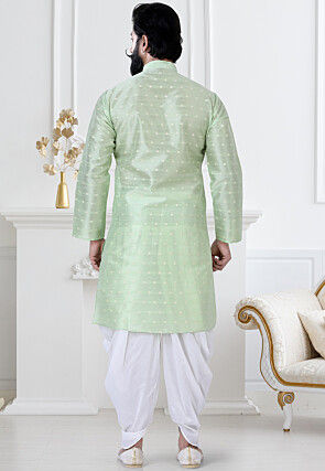 Woven Art Silk Jacquard Dhoti Kurta in Pastel Green