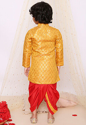 Woven Art Silk Jacquard Dhoti Kurta in Yellow