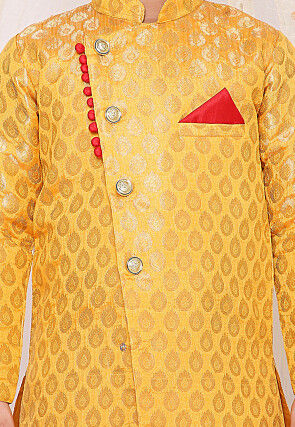 Woven Art Silk Jacquard Dhoti Kurta in Yellow