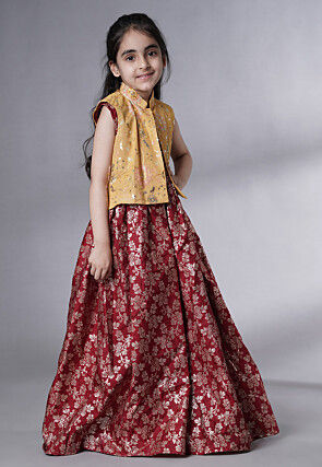 Woven Art Silk Jacquard Gown in Maroon