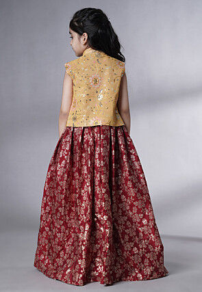 Woven Art Silk Jacquard Gown in Maroon