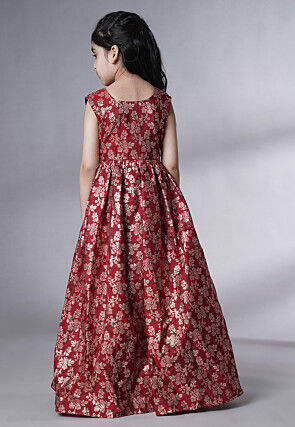 Woven Art Silk Jacquard Gown in Maroon