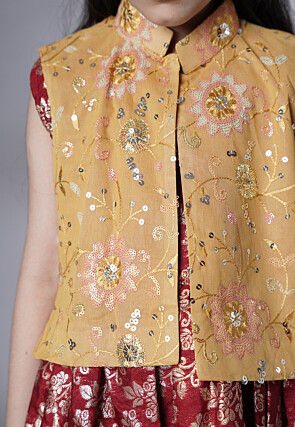 Woven Art Silk Jacquard Gown in Maroon