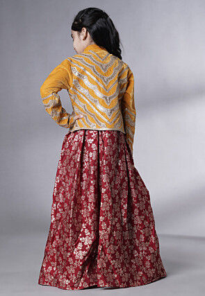 Woven Art Silk Jacquard Gown in Maroon