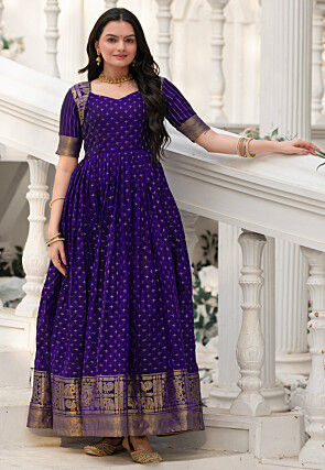 gold satin shirt dress Navy Blue Khaddi Georgette Suit Set – Shriaagya main image 1