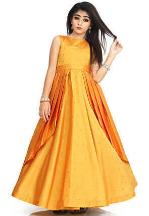 Woven Art Silk Jacquard Gown in Orange