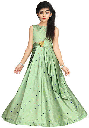 Woven Art Silk Jacquard Gown in Pastel Green