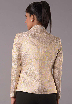 Woven Art Silk Jacquard Jacket in Beige