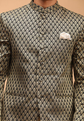 Woven Art Silk Jacquard Jodhpuri Jacket in Black