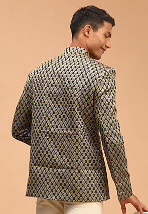 Woven Art Silk Jacquard Jodhpuri Jacket in Black