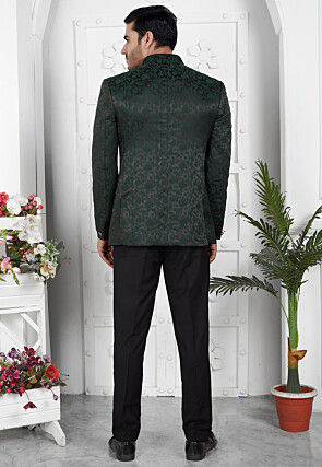 Woven Art Silk Jacquard Jodhpuri Jacket in Olive Green