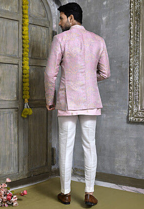 Woven Art Silk Jacquard Jodhpuri Suit in Light Purple