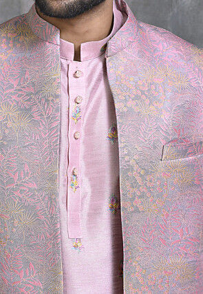 Woven Art Silk Jacquard Jodhpuri Suit in Light Purple