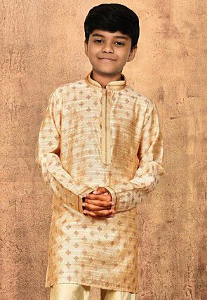 Woven Art Silk Jacquard Kurta in Beige