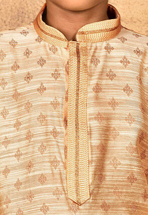 Woven Art Silk Jacquard Kurta in Beige