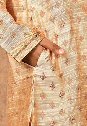 Woven Art Silk Jacquard Kurta in Beige