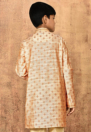 Woven Art Silk Jacquard Kurta in Beige