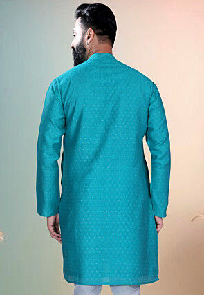 Woven Art Silk Jacquard Kurta in Blue