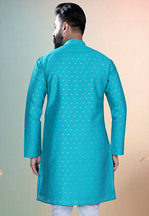 Woven Art Silk Jacquard Kurta in Blue