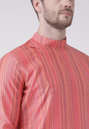 Woven Art Silk Jacquard Kurta in Dark Peach
