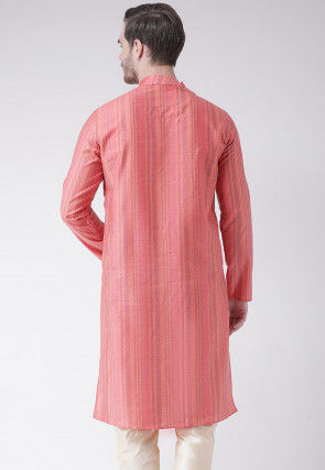 Woven Art Silk Jacquard Kurta in Dark Peach