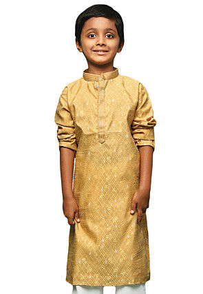 Woven Art Silk Jacquard Kurta in Golden