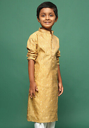 Woven Art Silk Jacquard Kurta in Golden