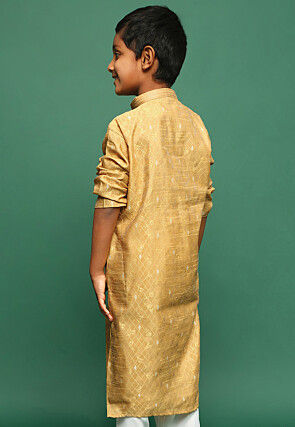 Woven Art Silk Jacquard Kurta in Golden