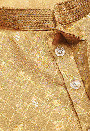 Woven Art Silk Jacquard Kurta in Golden