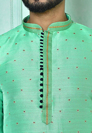 Woven Art Silk Jacquard Kurta in Light Green