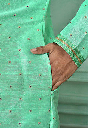 Woven Art Silk Jacquard Kurta in Light Green