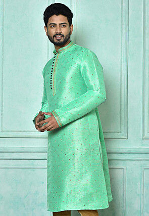 Woven Art Silk Jacquard Kurta in Light Green