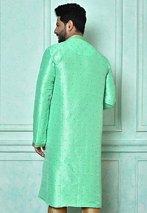 Woven Art Silk Jacquard Kurta in Light Green