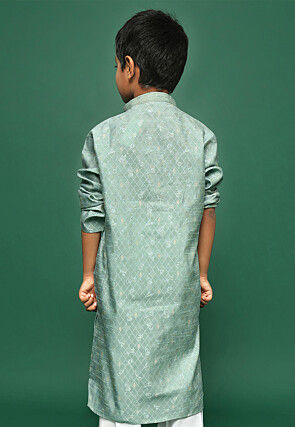 Woven Art Silk Jacquard Kurta in Light Green