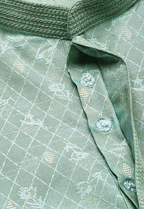Woven Art Silk Jacquard Kurta in Light Green