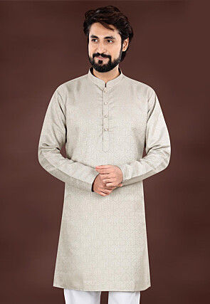 Woven Art Silk Jacquard Kurta in Light Grey
