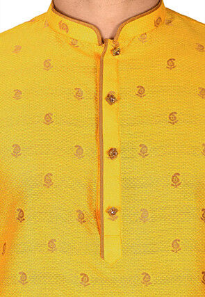 Woven Art Silk Jacquard Kurta in Mustard
