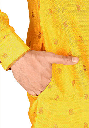 Woven Art Silk Jacquard Kurta in Mustard
