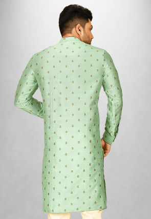 Woven Art Silk Jacquard Kurta in Pastel Green