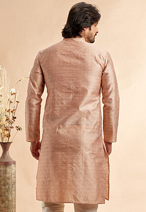 Woven Art Silk Jacquard Kurta in Peach