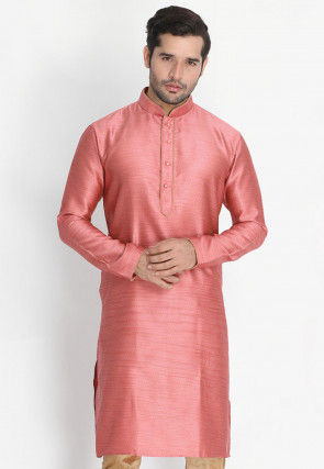 Woven Art Silk Jacquard Kurta in Pink