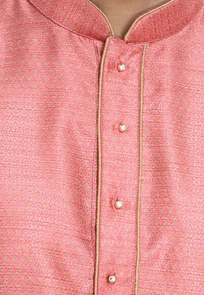 Woven Art Silk Jacquard Kurta in Pink