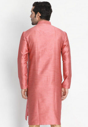 Woven Art Silk Jacquard Kurta in Pink