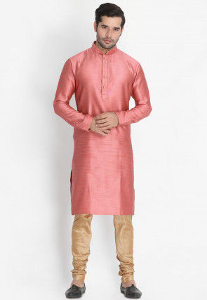 Woven Art Silk Jacquard Kurta in Pink