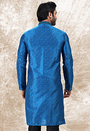 Woven Art Silk Jacquard Kurta in Royal Blue
