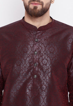 Woven Art Silk Jacquard Kurta in Wine