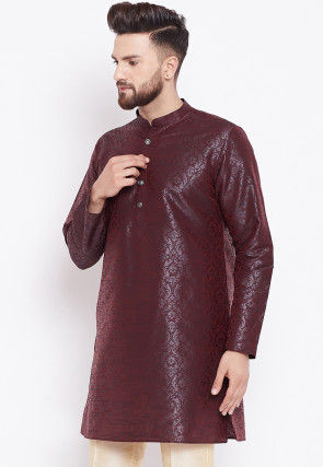 Woven Art Silk Jacquard Kurta in Wine