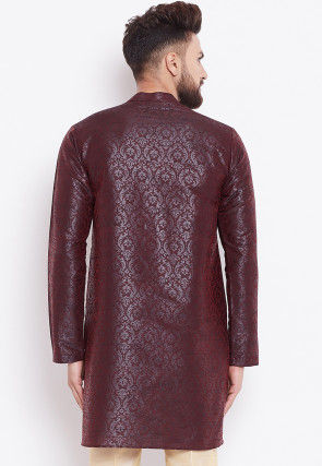 Woven Art Silk Jacquard Kurta in Wine