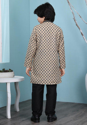 Woven Art Silk Jacquard Kurta Set in Beige