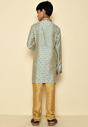 Woven Art Silk Jacquard Kurta Set in Grey